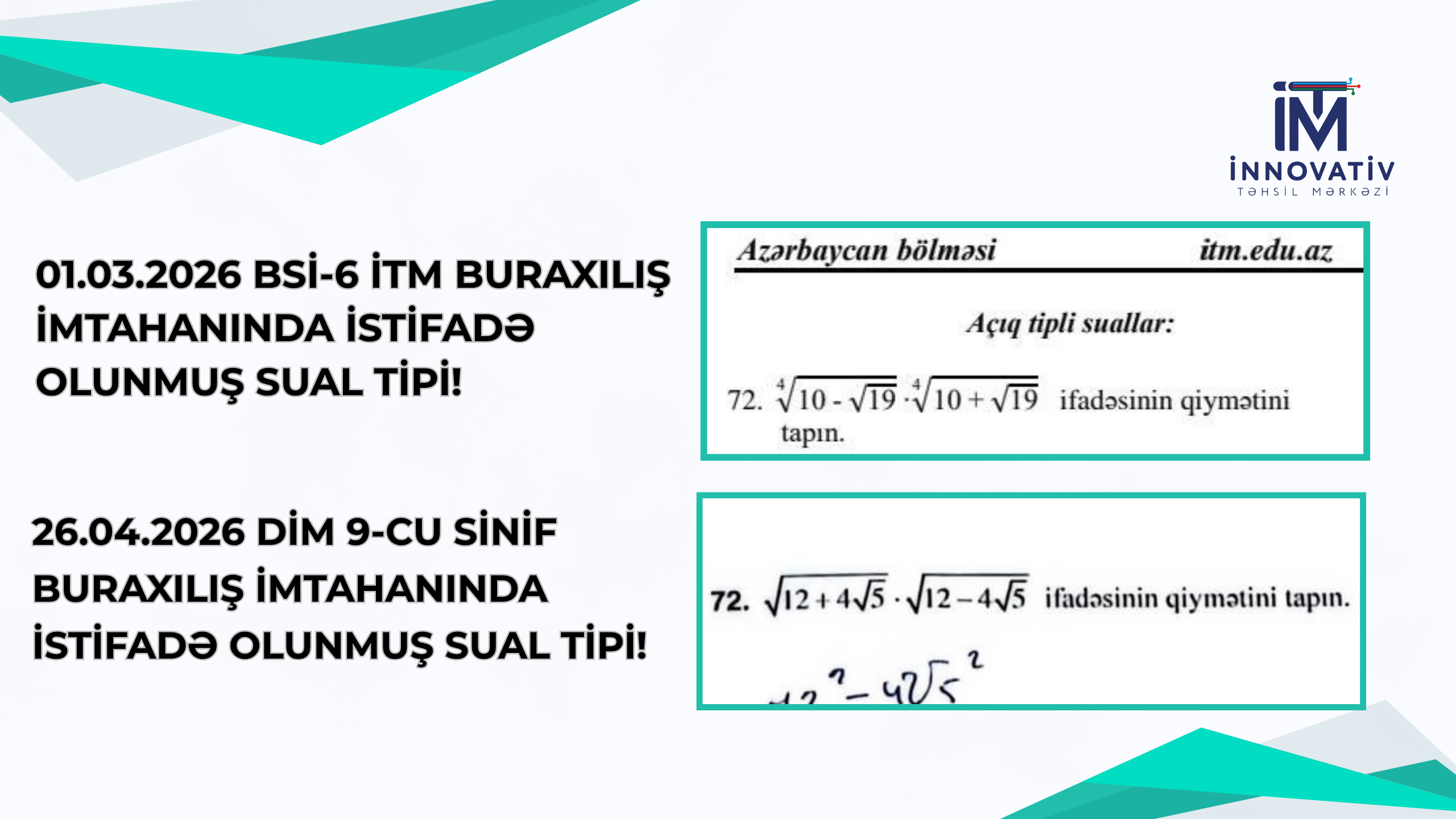İTM 1 MART BURAXILIŞ SINAQ İMTAHAN SUALI - 26 APREL DİM BURAXILIŞ İMTAHANINDA ŞAGİRDLƏRİN QARŞISINA ÇIXMIŞDIR!