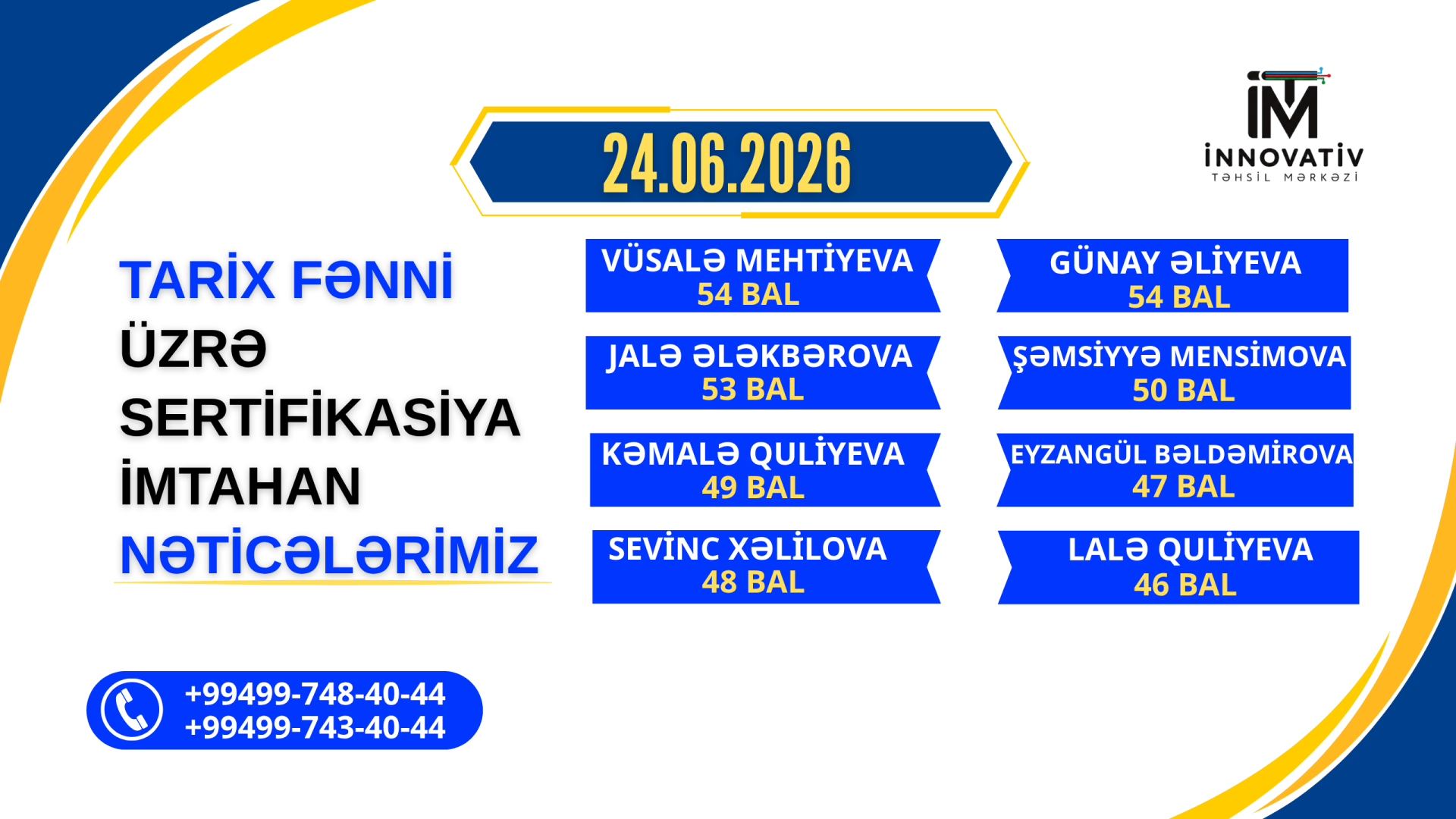 24.06.2026 -cı il Tarix fənni üzrə Sertifikasiya imtahan nəticələrimiz!